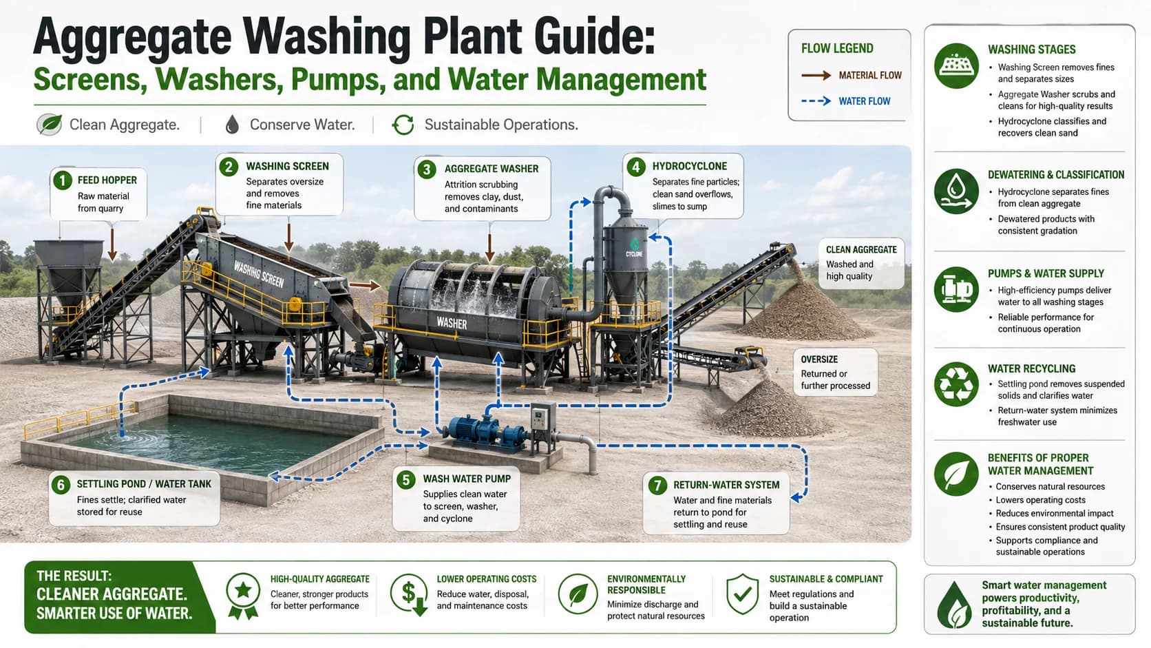 Aggregate Washing Plant Guide: Screens, Washers, Pumps, and Water Management