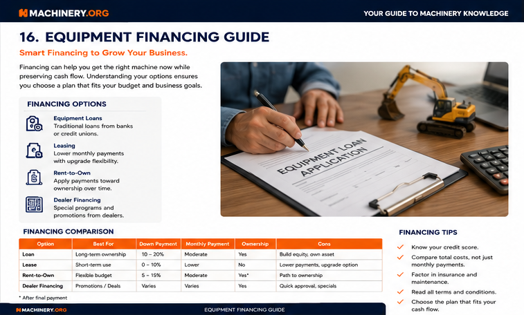 Financing choices, repayment structures, and business-fit factors for machinery acquisition. Financing choices, repayment structures, and business-fit factors for machinery acquisition.