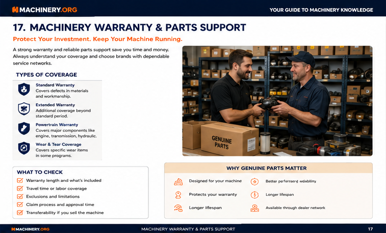 Warranty coverage types and the role of dependable parts support in reducing downtime.